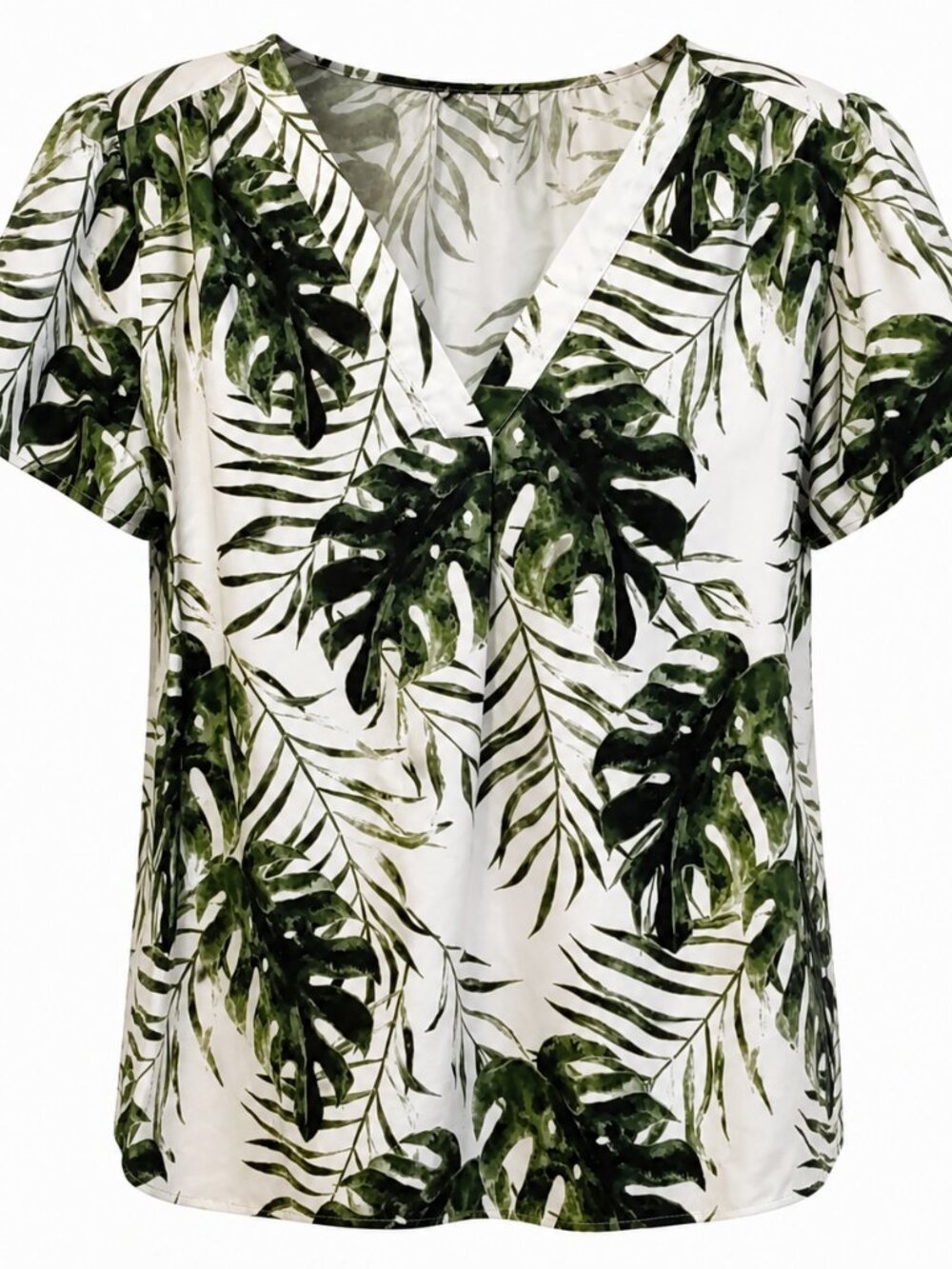 Hilary Radley Palm Print Blouse XL Tropical V-Neck Top